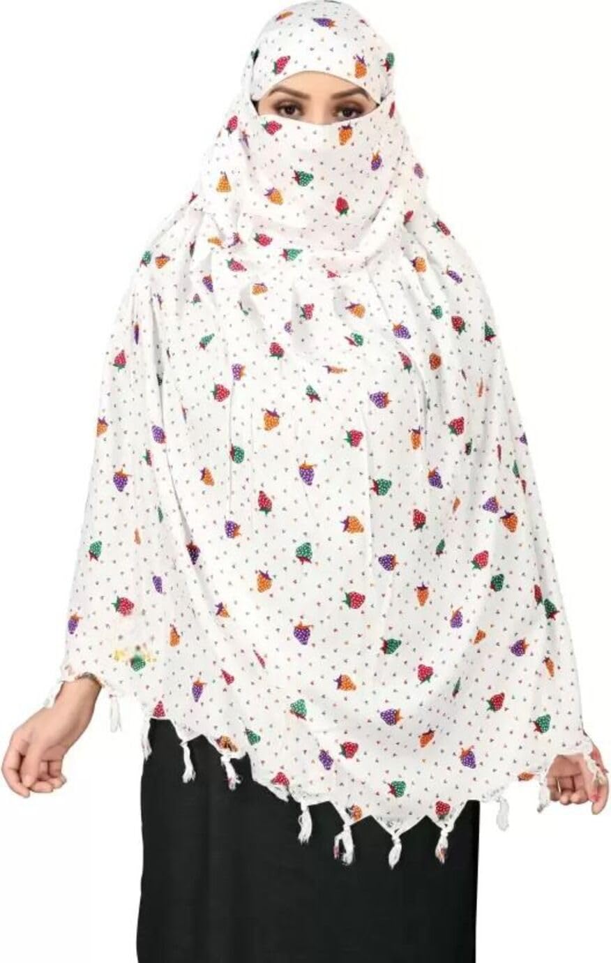 Vinsh Enterprise Cotton Long Scarf Cum Mask Scarves Usable for Vehicle Driver | White Printed Design | Universal Size | For Girl & Women | Soft & Breathable Sun Protection (STRAWBERRY)