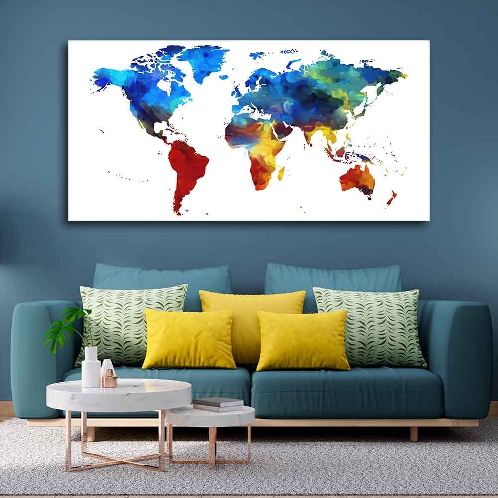 VIBECRAFTS Canvas Paintings for Living Room Drawing Room Colorful World Map Canvas Wall Painting Fitted With Wooden Frame for Home | Office | Gift (PTVCH_2423)