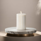 atorakushon Soy Wax Pillar Candle Set of 3 Pcs Ribbed Scented Pillar Candles 2x3''inches for Home Decor Diwali Wedding Valentine Church x-Mass (White)