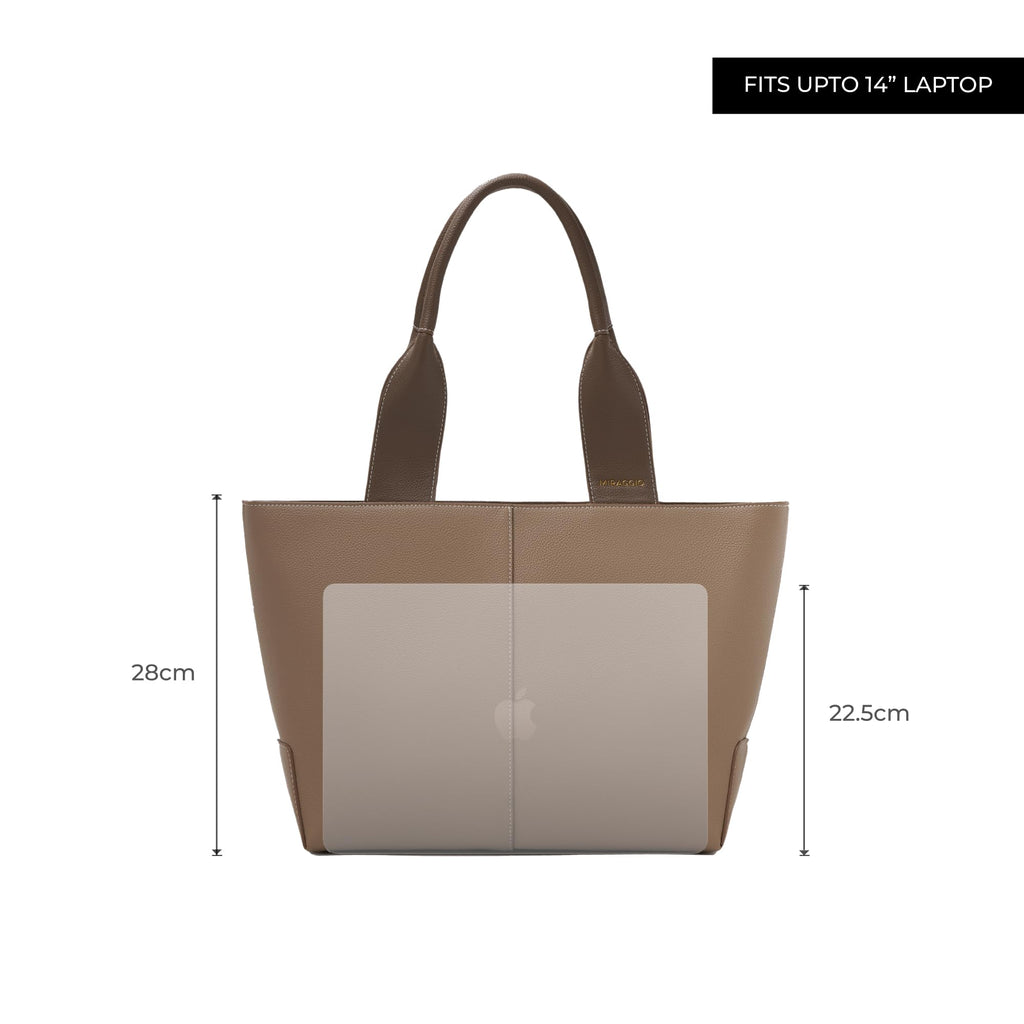 Miraggio Holly 14 Inch Laptop Tote Bag | Office Tote Bag For Women | Big Totes For Work & Travel With Functional Pockets (Taupe)
