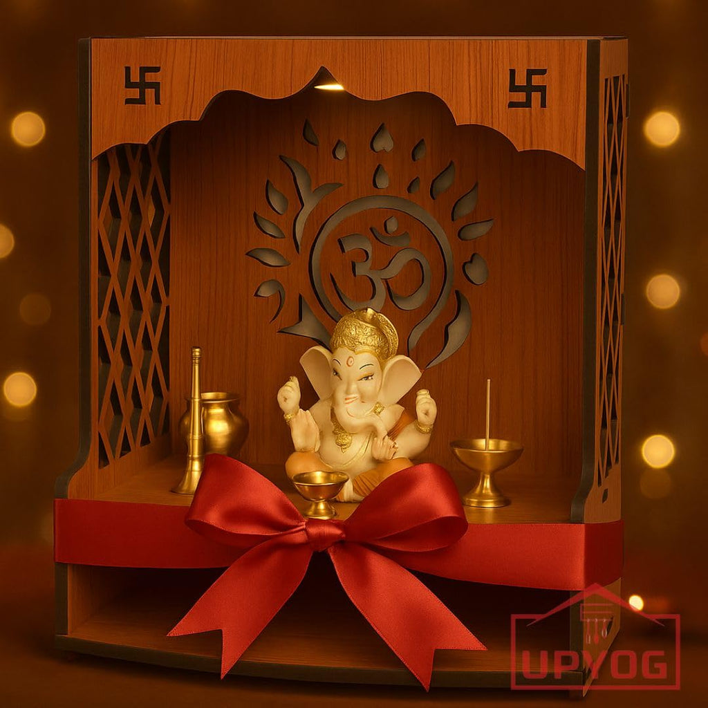 ANCHARA Wooden Pooja Mandir for Home | Handcrafted Small Home Temple with Om Design | Wall-Mounted/Countertop Prayer Unit | Compact Mandir for Office, Home, Gift | 27 x 14 x 36 cm
