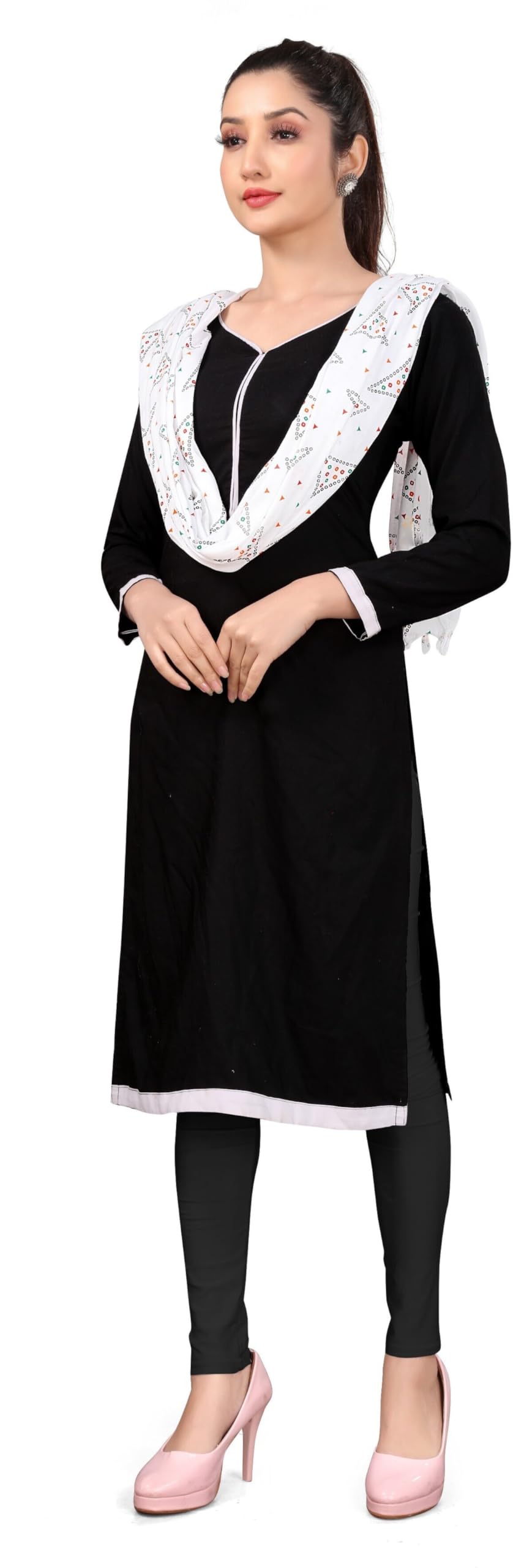 Sclout Soft Cotton Breathable Sun Protection Scarf Dupatta Usable for vehicle Driver | White Printed Design Stoles | Universal Size | For Girl & Women | Light Weight (Stole - Samosa)