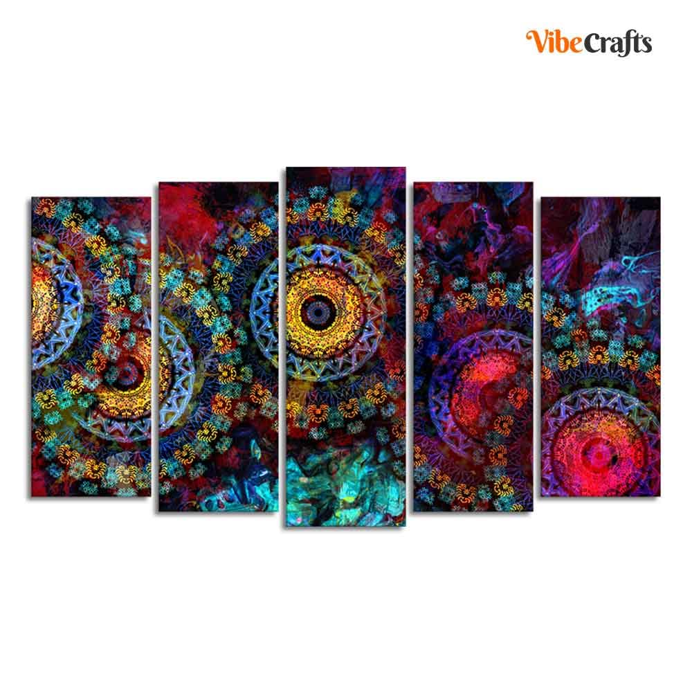 VIBECRAFTS Mandala Art Dark Eyes Canvas Wall Painting of Five Pieces For Home|Office|Living Room|Gift (PTVC5Pcs2_6614N)