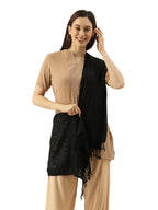 Pashmoda Women’s 100% Pure Wool Aari Embroidered Stole, Shawl and Wrap, Woolmark Certified, Sustainable and Natural Fabric (Size 28x80) (Black)