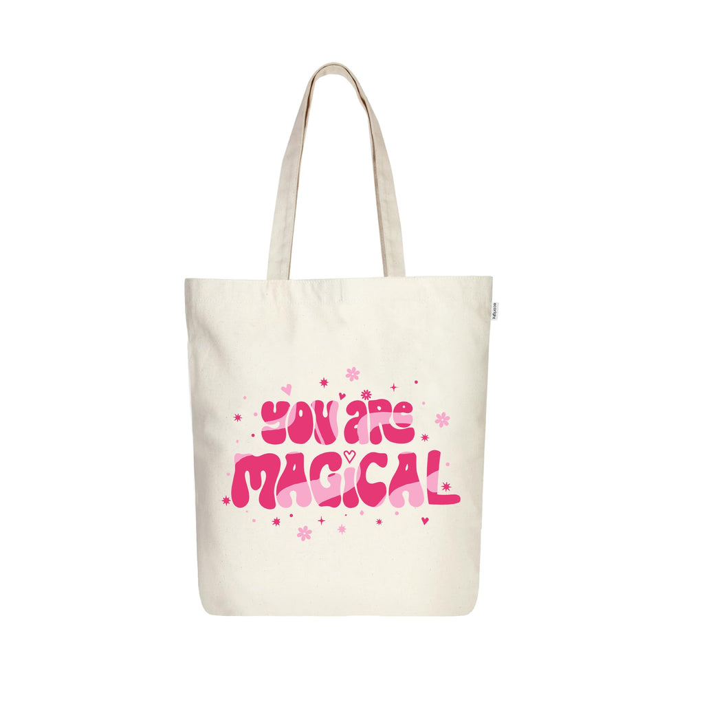 Eco Right Canvas Tote Bags for Women with Zip, College Bag for Girls, 100% Organic Cotton Tote Bag for Shopping, Travel & beach bags for women (Enchanting You-N)