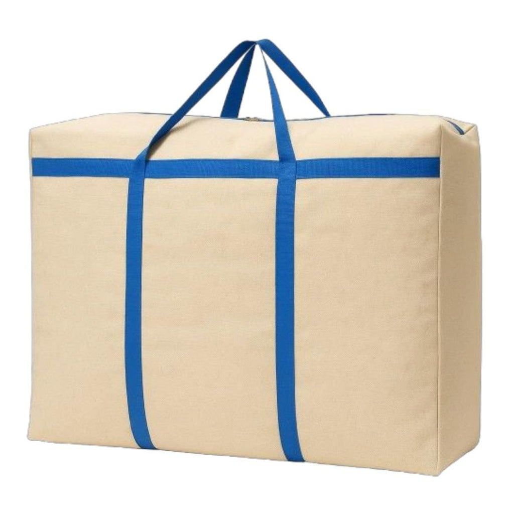 Large Cotton Canvas Shopping Bag, 24x22x10 Inches, Black and Blue Check Pattern, Reinforced Handles, 150L Capacity