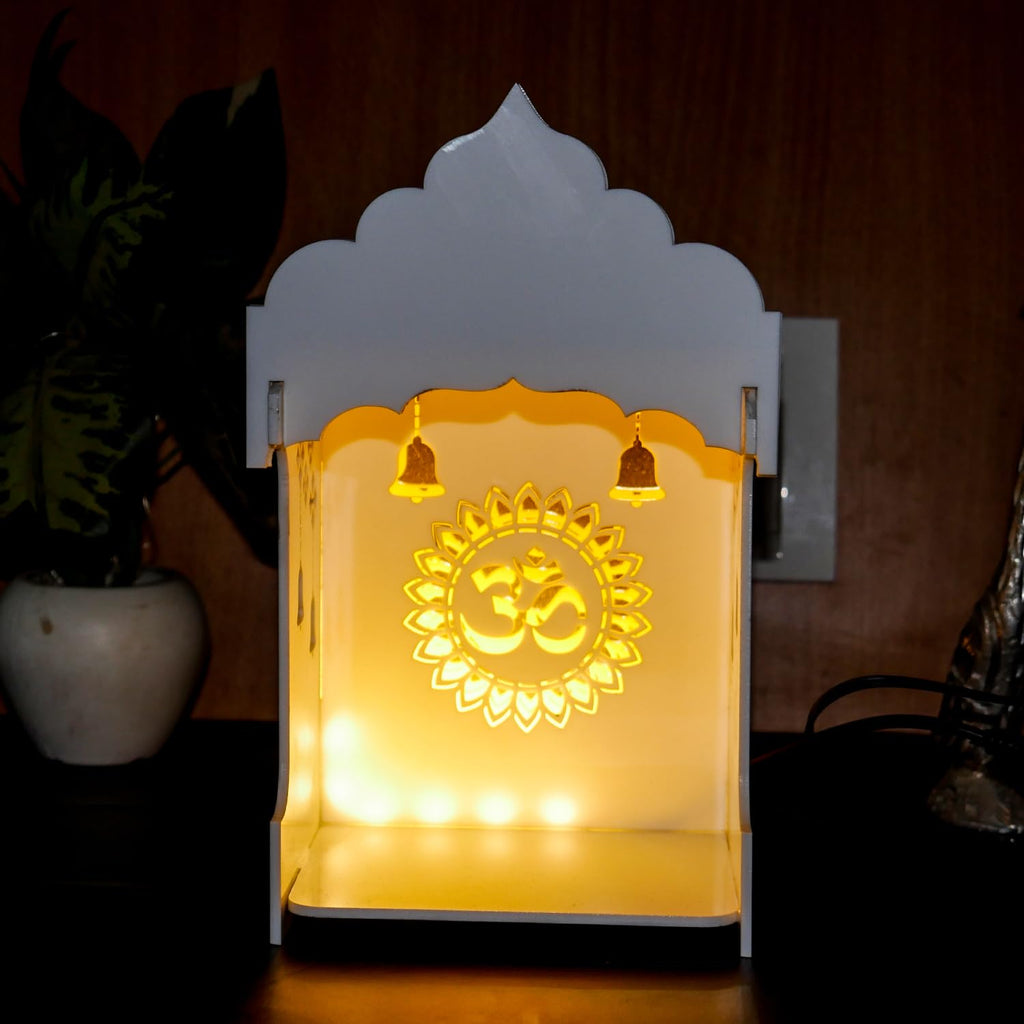 StarLaser Acrylic Handmade Mini Temple with Light for Small Space Pooja Room Wall Hanging Home & Office Decoration (12x6.5 inch)