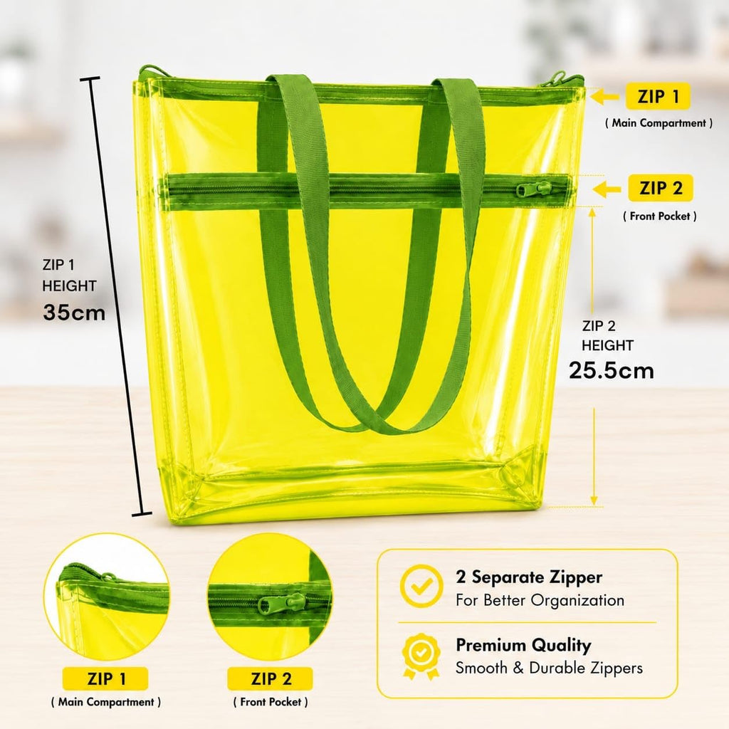 TERA 13 Transparent Tote Bag For Women & Girls, Clean PVC Shoulder Handbag, Waterproof Reusable Shopping Bag, Beach Bag, Travel Tote,Large Capacity Zipper Closure, Everyday Carry Bag (1 Pcs)