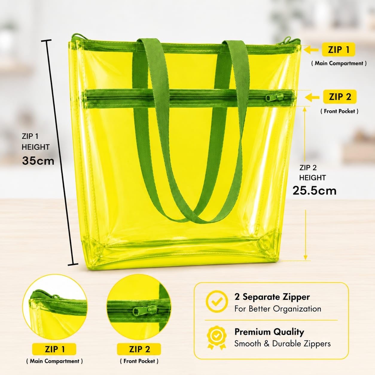 TERA 13 Transparent Tote Bag For Women & Girls, Clean PVC Shoulder Handbag, Waterproof Reusable Shopping Bag, Beach Bag, Travel Tote,Large Capacity Zipper Closure, Everyday Carry Bag (1 Pcs)