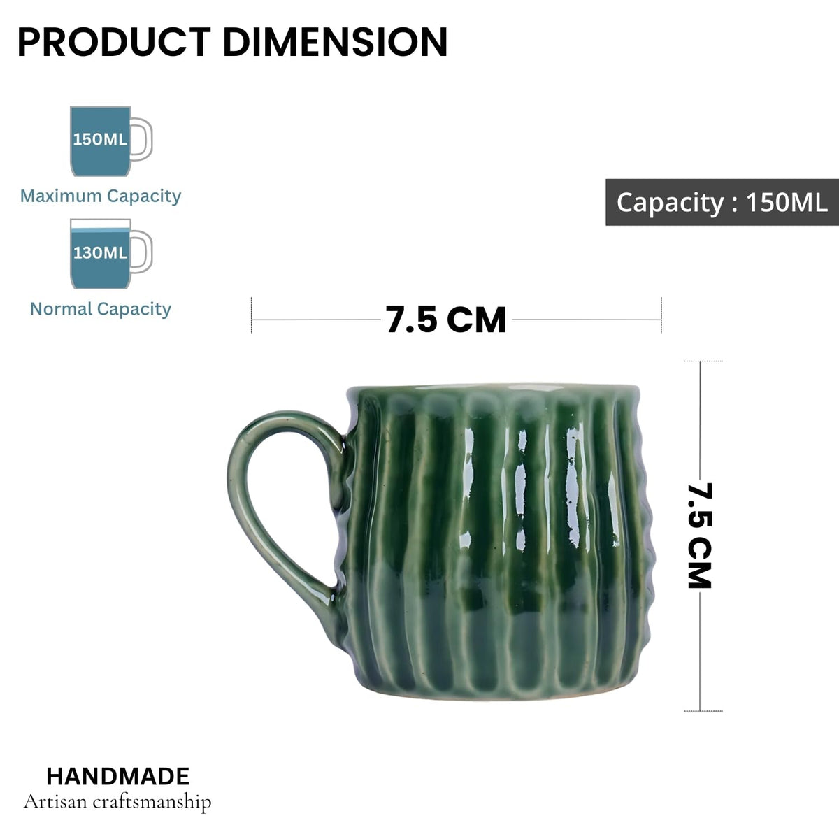 VarEesha Hand-Made Copper Green Ceramic Coffee Mugs Set of Six|Tea Cups Set of 6 | Microwave Safe Dishwasher Safe | Lead Free