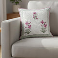 HOMEMONDE Premium Cotton Cushion Cover - Quilted Soft 16 X 16 Inches Square Pillowcase Floral Hand Block Print, Pink, Pack Of 1, 300 TC