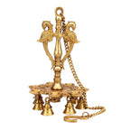Artvarko Brass Peacock Diya Bells with Chain Wall Hanging 7 Oil Wick Deepak Home Décor Ganti Gift for Puja Temple.