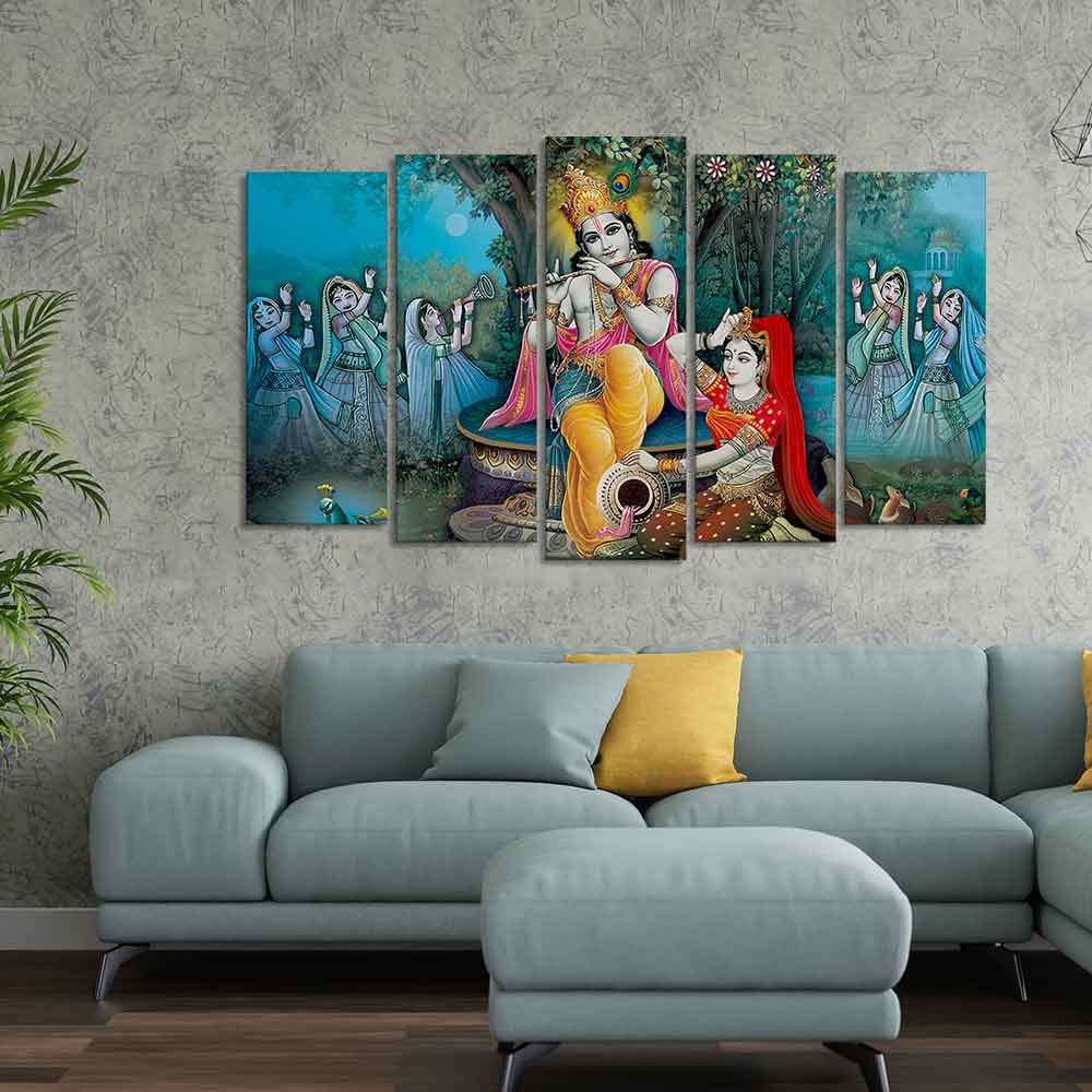 VIBECRAFTS Hindu Radha Krishna Wall Painting Set of Five For Home|Office|Living Room|Gift (PTVC5Pcs2_6552)