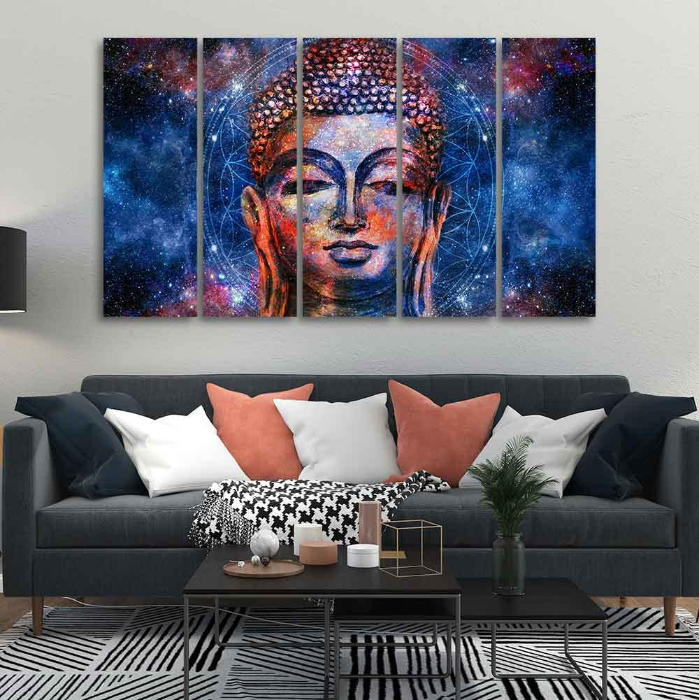 VIBECRAFTS Divine Buddha Head Wall Painting Five Pieces For Home|Office|Living Room|Gift (PTVC5Pcs4_8640)