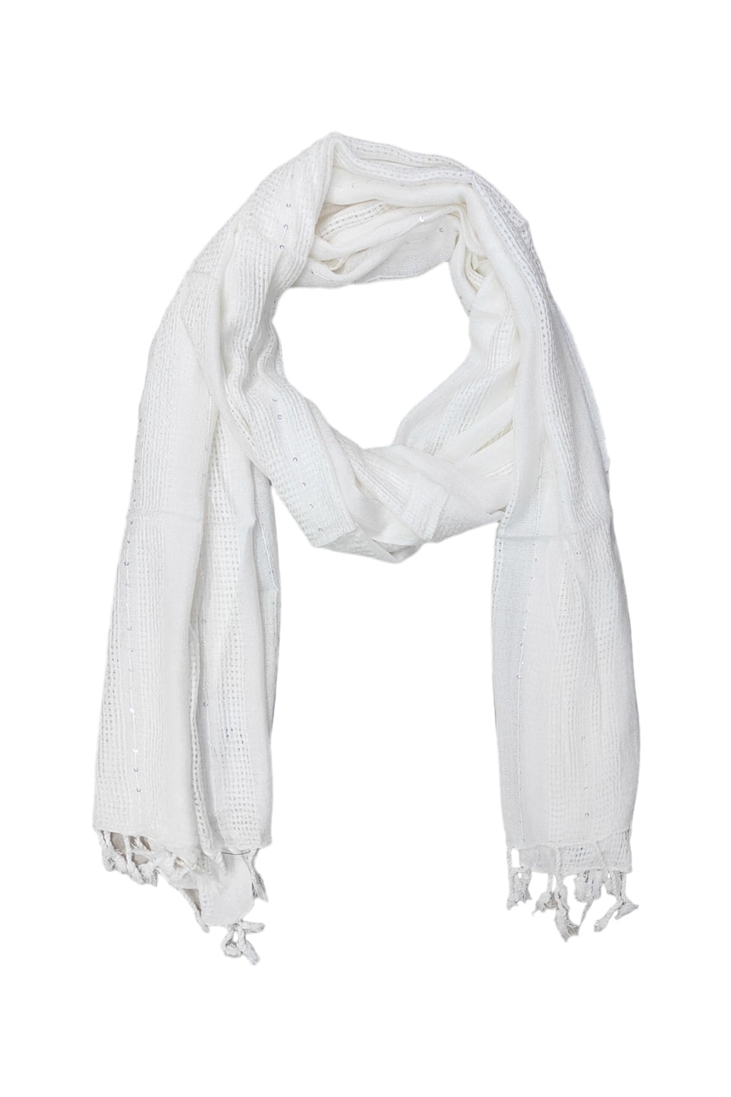 URBAN LADIIIZ Solid Sequin Stole with Tassels for Women & Men – Soft Lightweight Rayon Fabric | Available in 10+ Colours (WHITE)