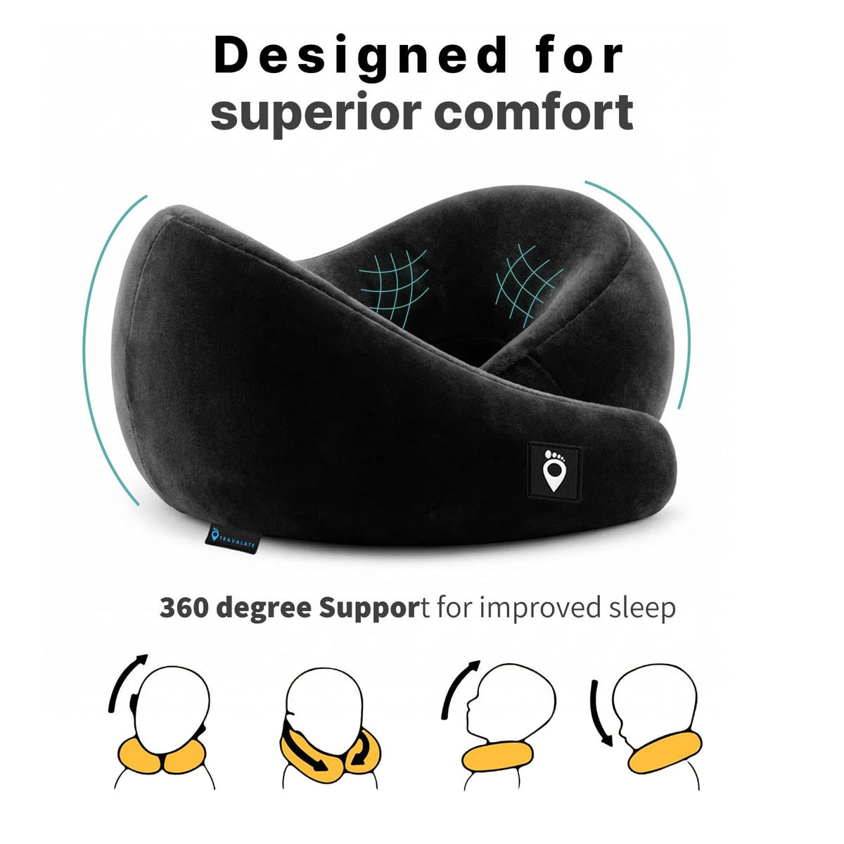 TRAVALATE Round Shape Travel Neck Pillow and Sleeping Eye Mask Combo–Black
