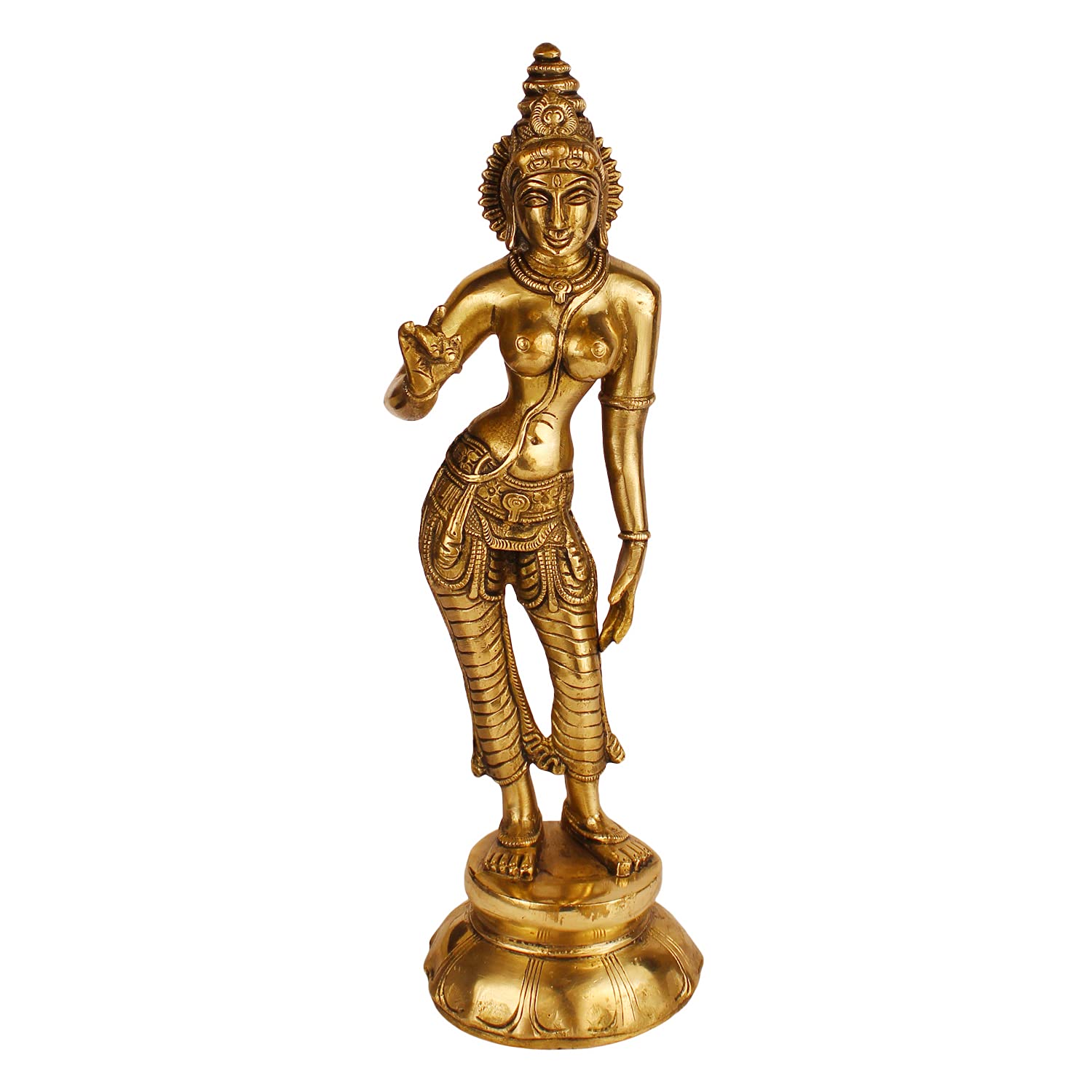 ARTVARKO Brass Devi Uma Parvati Maa Standing Murti Idol for Home Pooja Temple for Prosperity and Good Luck 10 Inches.