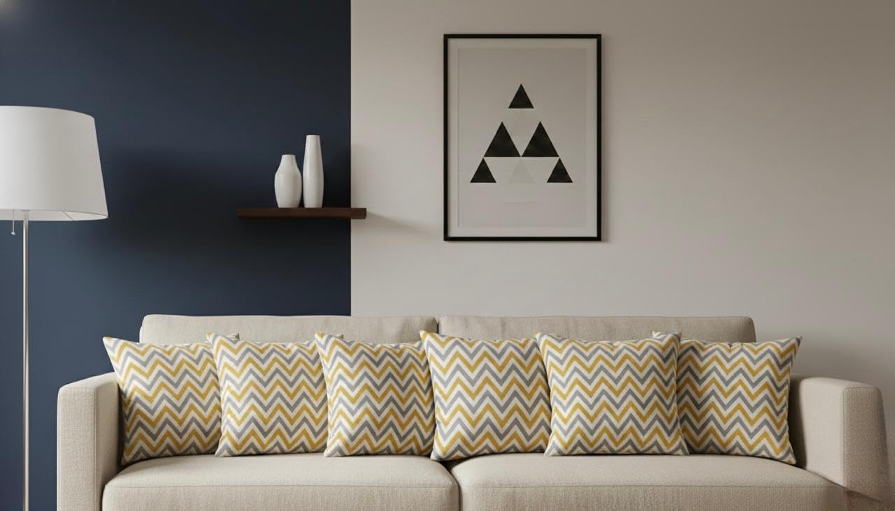 AMAZE ATTIRES Velvet Cushion Cover 16x16 Inch – Set of 2 Decorative Throw Pillow Covers for Sofa, Couch or Bed – Designer Printed Square Cushion Covers – Home Decor (Zigzag)