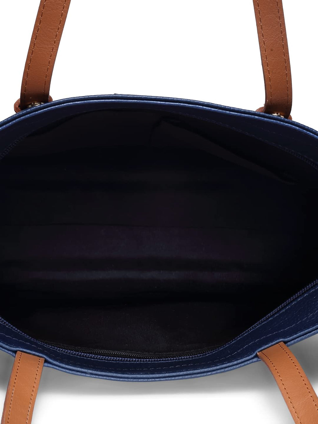 Aquatan Women's Vegan Leather Tote Bag with Tan Handle Navy