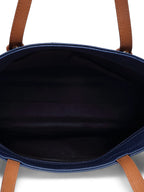 Aquatan Women's Vegan Leather Tote Bag with Tan Handle Navy