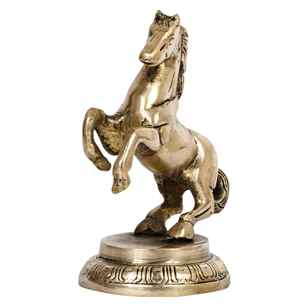 ARTVARKO Brass Horse with Uplifted Legs Standing Tableware Showpiece Home Decor Vastu Statue, 12 X 10 X 6 Cm, Gold
