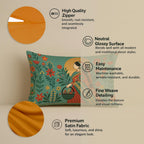 STITCHNEST Satin Cushion Covers Elegant Woman in Saree with Basket & Flowers, 12x18 Inch, Pack of 2 for Ethnic Sofa Styling & Gifting