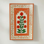 ATRANGI STUDIO Heritage Bloom Trio Wooden Wall Frame (Pack of 3) | Handpainted Jharokha Style Floral Wall Hanging | Rajasthani Traditional Art | Framed Wall Painting for Living room, Bedroom, Office | 12×8 Inch