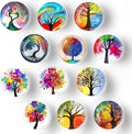 YAVRIXZ 12Pcs Glass Strong Magnetic Refrigerator Magnet Fridge Sticker, Round Funny Marbling Crystal Kitchen Magnets Decorations for Office Whiteboard, Cabinet, Dishwasher, Locker (Tree)