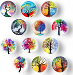 YAVRIXZ 12Pcs Glass Strong Magnetic Refrigerator Magnet Fridge Sticker, Round Funny Marbling Crystal Kitchen Magnets Decorations for Office Whiteboard, Cabinet, Dishwasher, Locker (Tree)