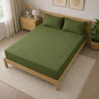 THE HOME STYLE Solid Cotton Feel Pillow Covers (18 x 28 inches, Set of 2 Pcs) | 300 TC | Super Soft & Smooth (Olive Green)