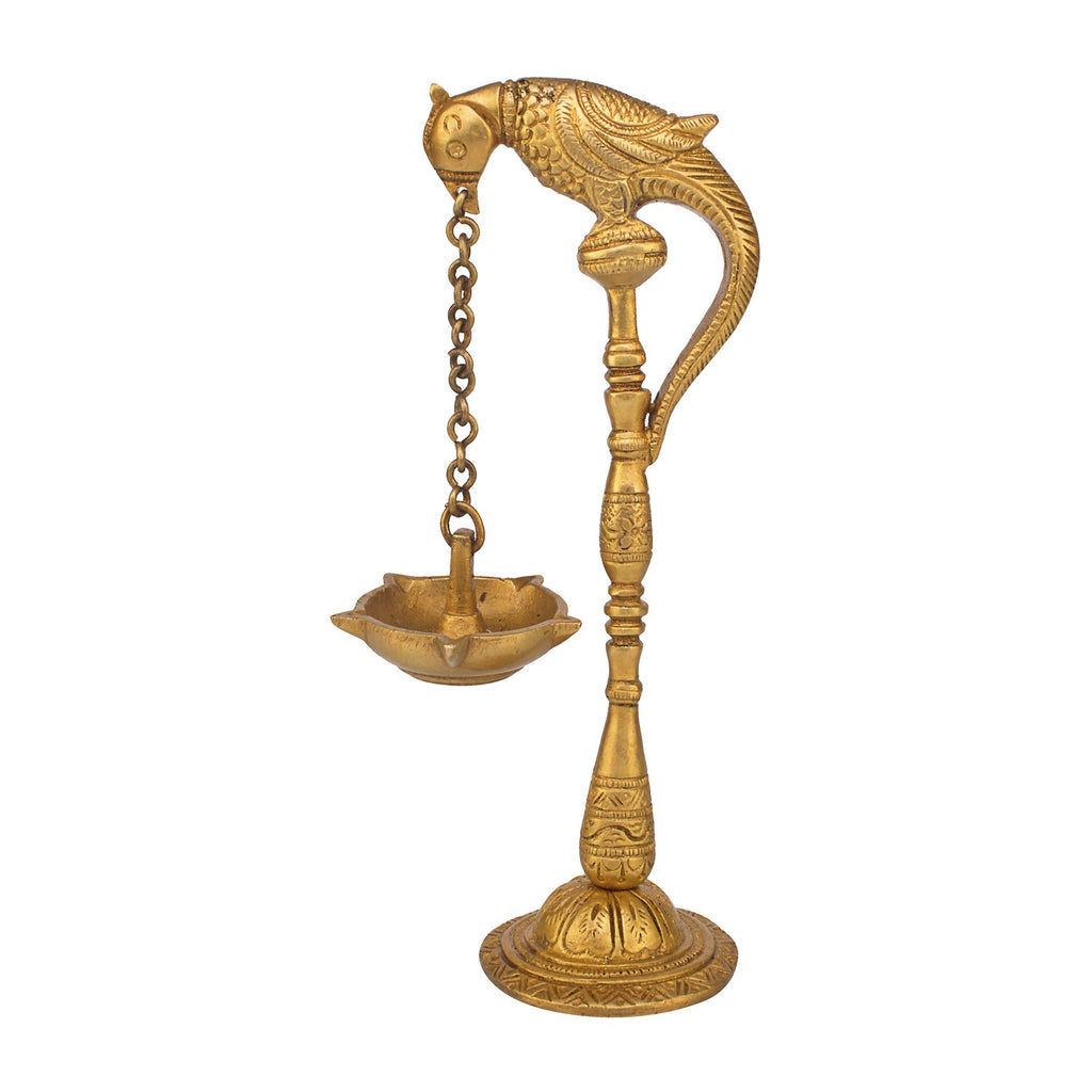 Svarup Traditional Brass Parrot Design Hanging Table Diya Stand: Perfect for Home Entrance Decor, Diwali, Temple, Wedding, Pooja, and Puja Gifts