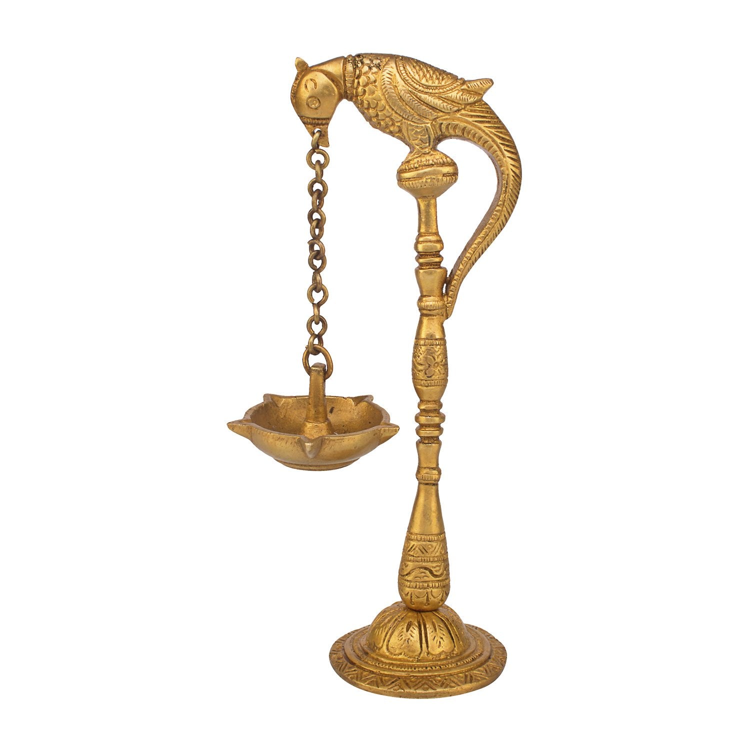 Svarup Traditional Brass Parrot Design Hanging Table Diya Stand: Perfect for Home Entrance Decor, Diwali, Temple, Wedding, Pooja, and Puja Gifts