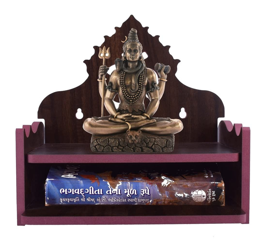 Lakhaji Wood Wall Temple Shelf, Temple Ghar of Statue, Wall Mounted Temple for Home Decor, Living Room (Natural) (Maroon-3)