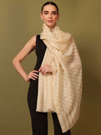 Pashmoda Women Champagne Check Reversible Zari Moonlight Fine Wool Stole (Size : 28x80in, 71X203cm) ZSST02