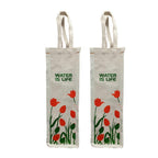 SHIBUI Eco-Friendly Cotton Bottle Carry Bag: Dual Compartment Design, Reusable and Sustainable Combo. (Tulip Print Pack of 2), White
