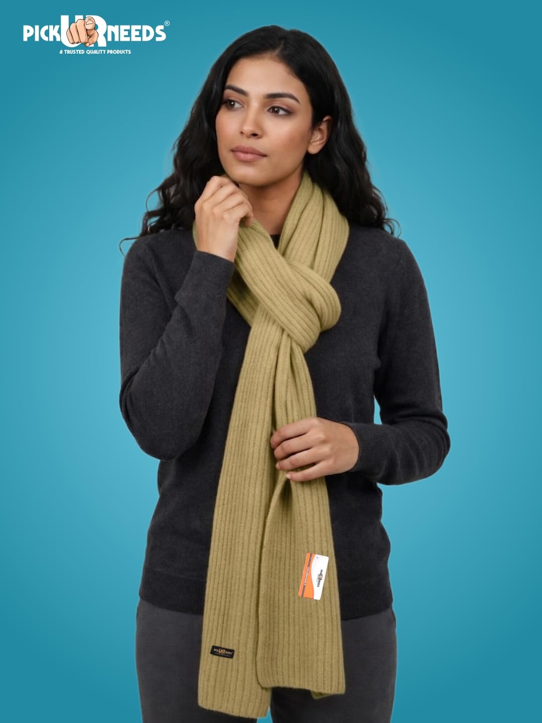 Pick Ur Needs Ultra Soft Ribbed Knit Muffler for Women Warm Winter Woolen Scarf Cozy Lightweight Neck Warmer for Casual & Outdoor Use (Light Green)