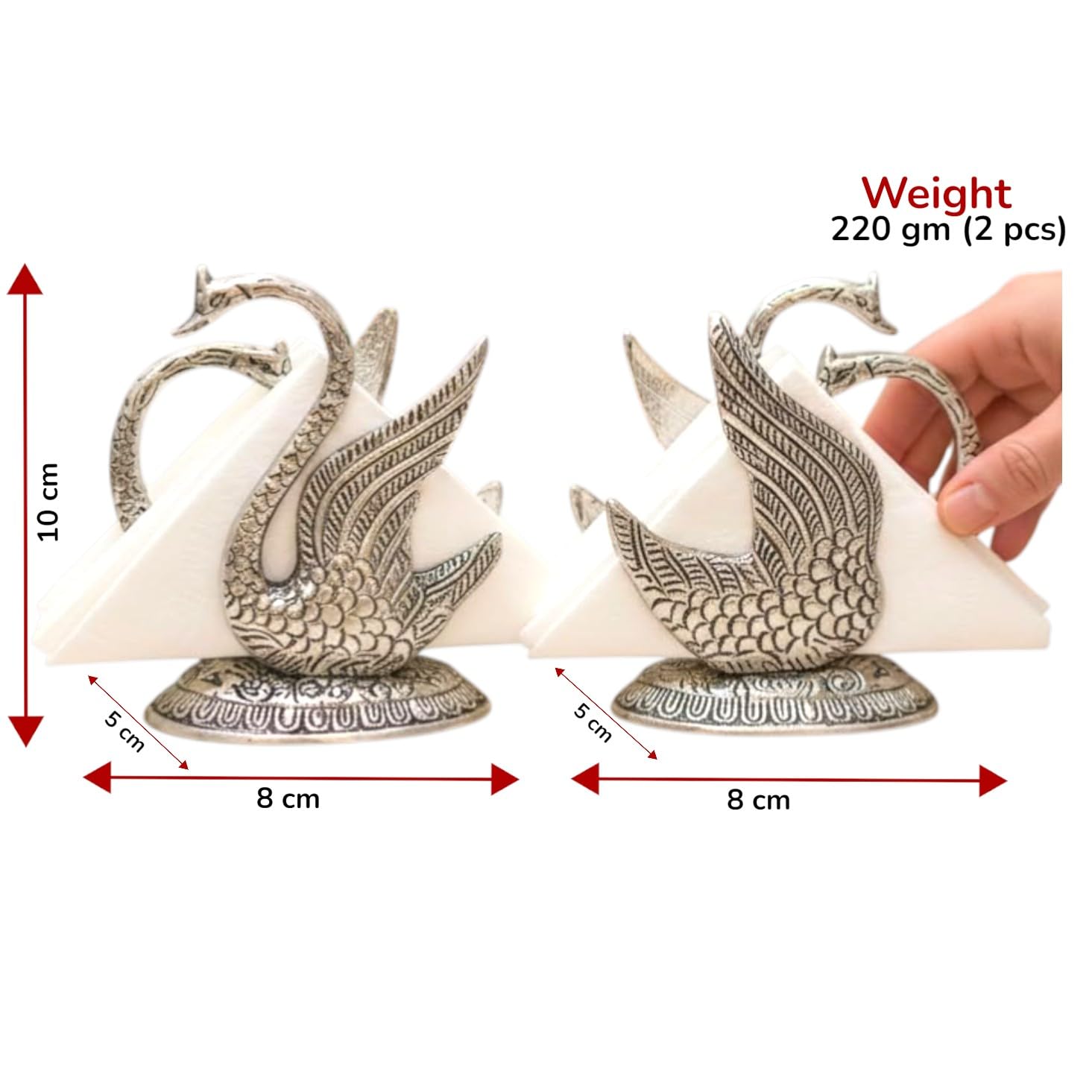 Kridaykraft Elegant Silver Swan Napkin Holder - Decorative Metal Tissue Paper Stand for Dining Table, Kitchen, Bedroom & Bathroom - Luxury Restaurant Style Vertical Serviette Organizer (10x8 cm)