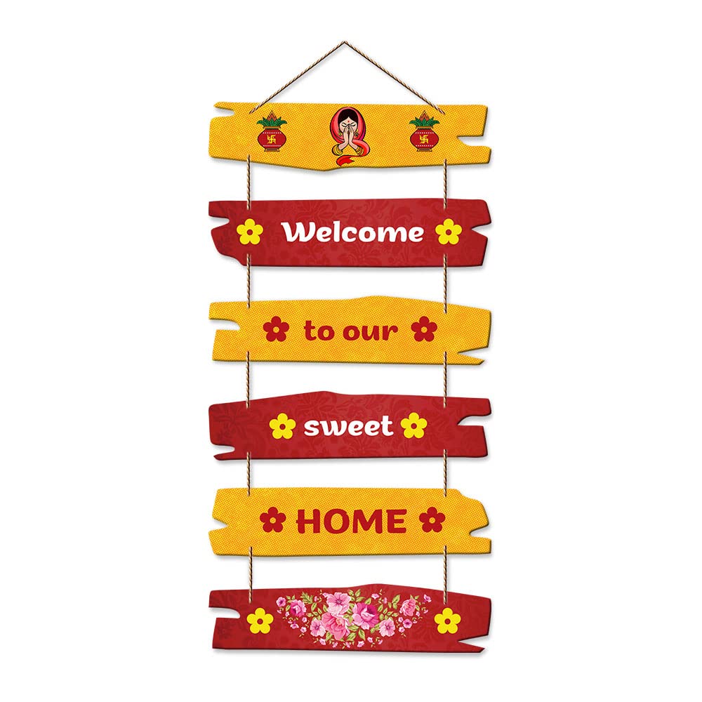 Artvibes Welcome To Our Home Decorative Wall Hanging Ornaments Wooden Art | Decor Hanging Ornaments | Door Quotes Hanging | Wall Poster | Modern Decor Items | Gift Items for Home Decor (WH_3236N)