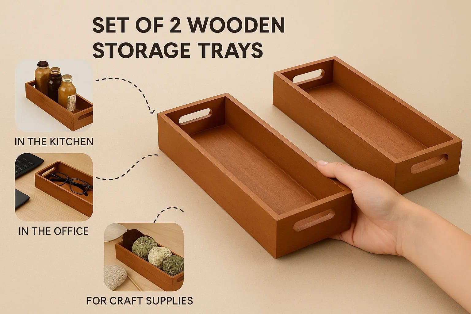 WOOD ART STORE Wooden Serving Tray – Rustic Breakfast Tray for Serving, Storage & Home Decor – Decorative Ottoman Tray for Home,Office, Coffee Table, or Bed (Set of 2)