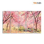 VIBECRAFTS Homcraft Cherry Blossom Tree Premium Wall Painting Set of Five Pieces For Home|Office|Living Room|Gift (PTVC5Pcs4_8641)
