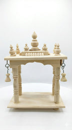 Handcrafted Wooden Temple Mandir for Home – Traditional Pooja Chowki with Bells, Wooden Mandap Stand for Idols, Home Décor & पूजा Setup