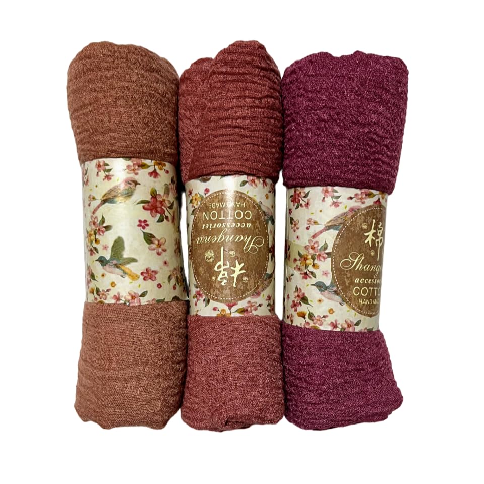 IBA ISBA COLLECTIONS Women's Crinkle Cotton Scarf, Stoles, Hijab (80 x 190 Cms) (Combo3AE)
