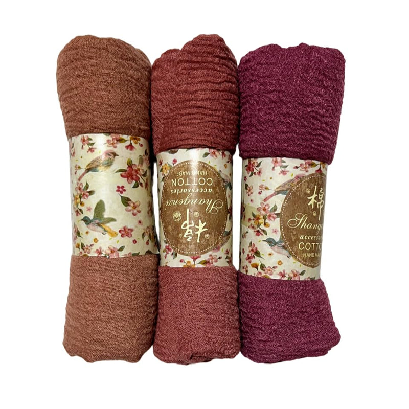 IBA ISBA COLLECTIONS Women's Crinkle Cotton Scarf, Stoles, Hijab (80 x 190 Cms) (Combo3AE)
