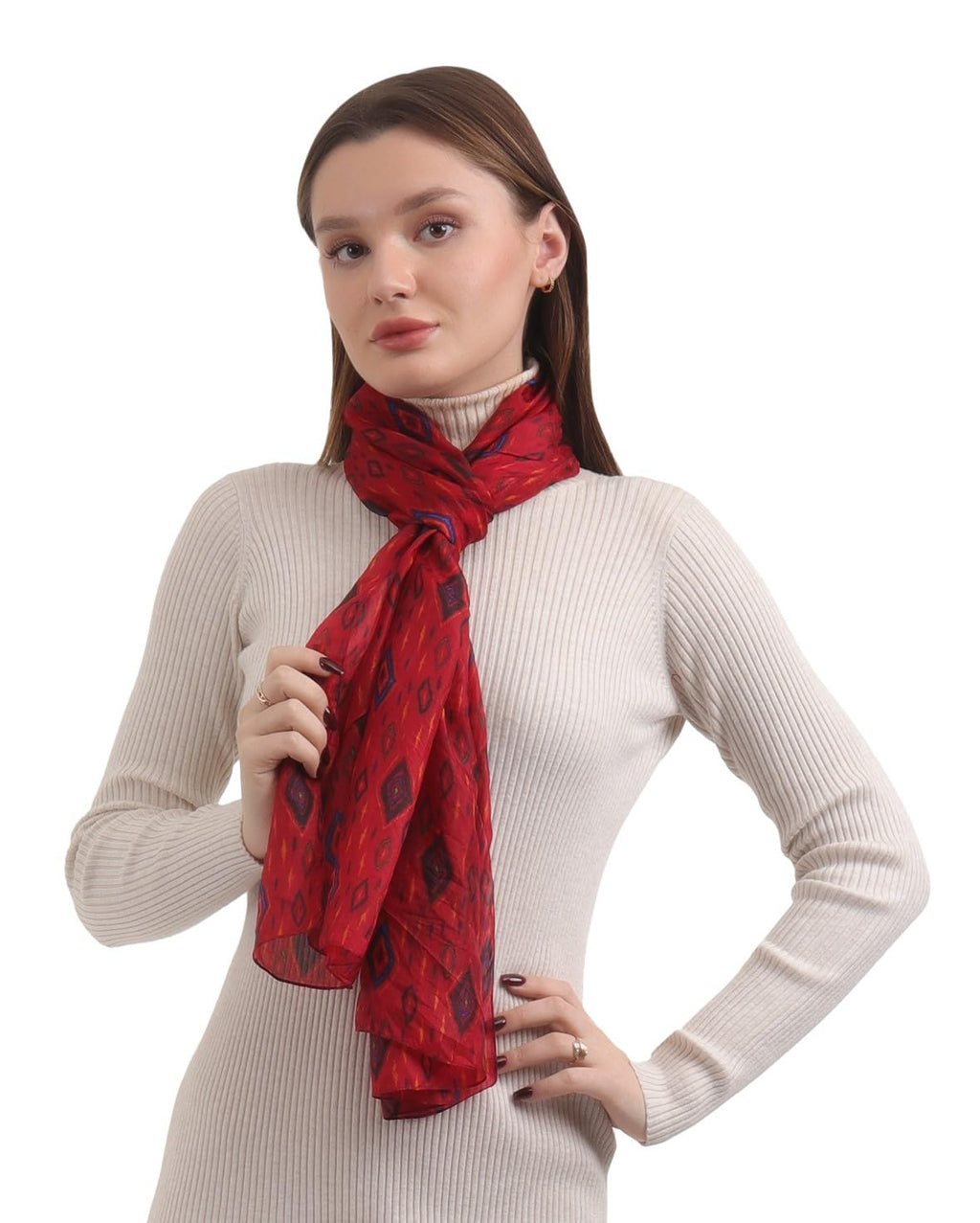 EH 100% Pure Mulberry Silk Scarf for Women, head scarf, neck scarf, hair scarf, digital printed long (22 X 72) (MC 41)