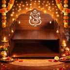 Bindian Wooden Pooja Mandir for Home Wall Mounted | Wooden Table Top God Temple | Pooja Stand for Home | Puja Mandir | Puja Unit for House | Temple for Office (Temple 3)