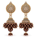 Traditional Gold-Plated pearl/moti Beaded Jhumka Earrings for Women | Ethnic Bridal & Festive Jewelry | Handmade Pearl Drop Jhumki | Lightweight Designer Earrings (brown chocolate)