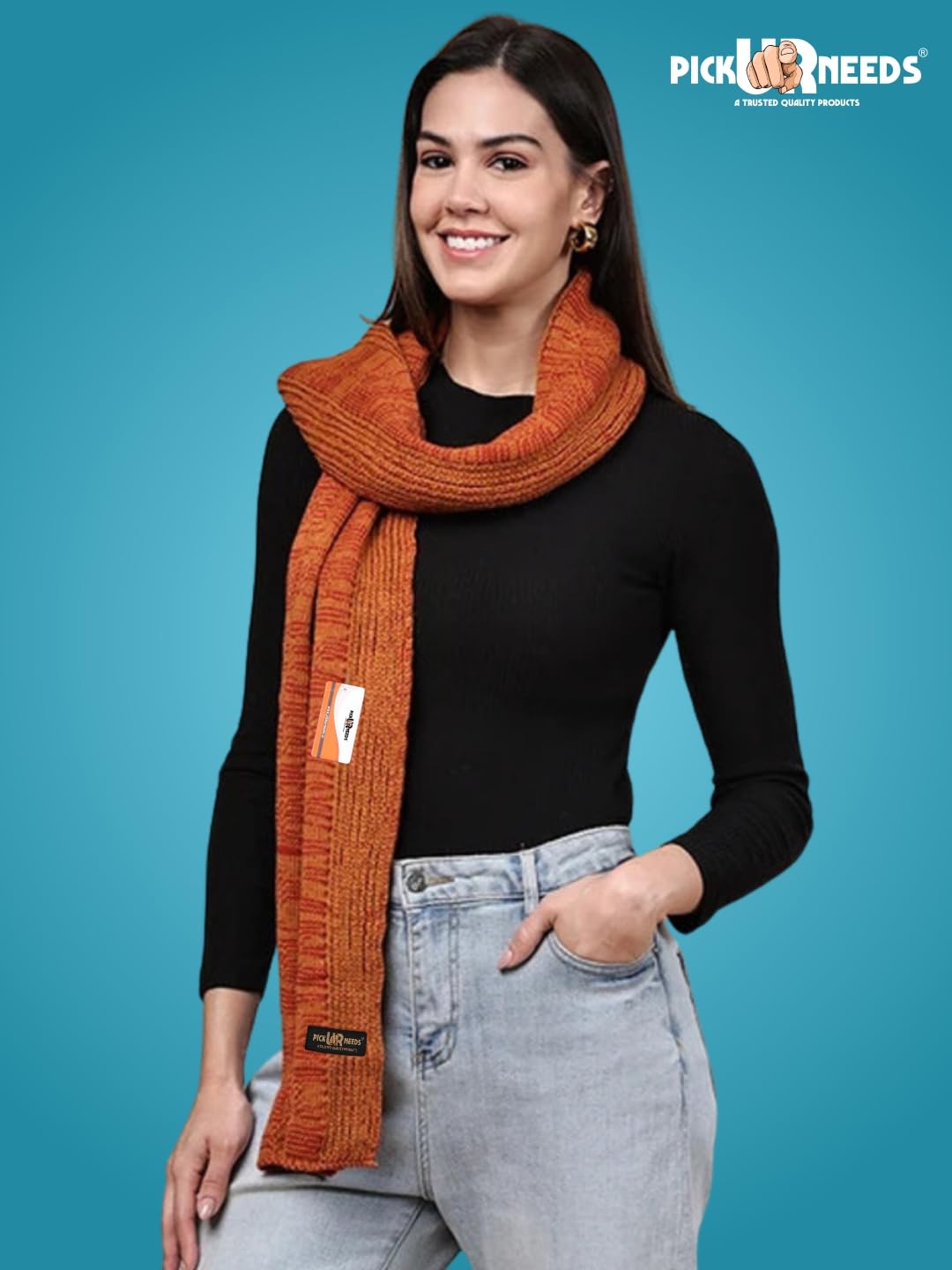 Pick Ur Needs Women’s Knitted Winter Scarf – Soft, Warm & Stylish Casual Long Muffler Stole for Girls (Orange)