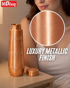 viDixn Pure Copper Water Bottle 950ml – Slim & Stylish Ayurvedic Tamra Jal Bottle, Leakproof Screw Cap, BPA Free, 100% Copper Drinking Bottle for Home, Office, Gym & Travel