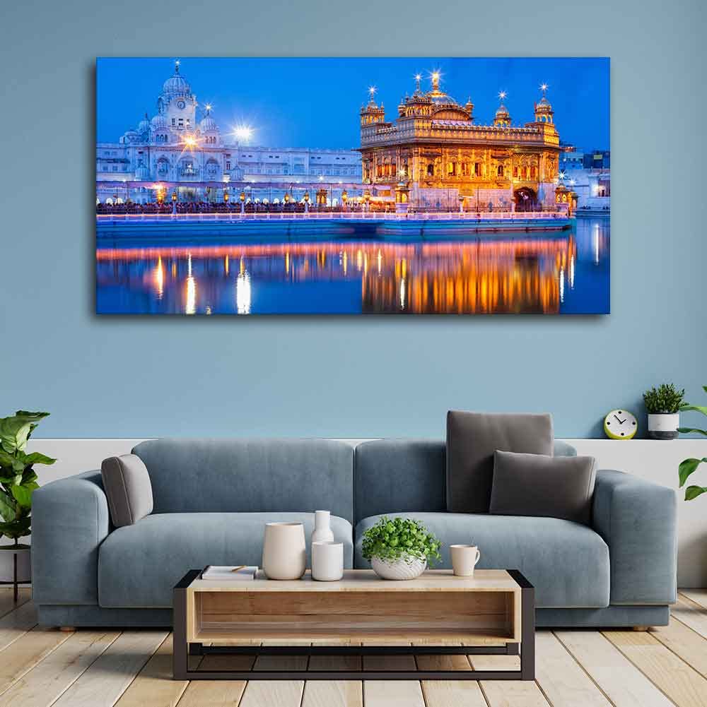 VIBECRAFTS Beautiful Gurdwara Sri Harmandir Sahib The Golden Temple Canvas Wall Paintings For Livingroom Drawing Room Wall Art Fitted with Wooden Frame for Home | Office | Gift (PTVCH_2256N)