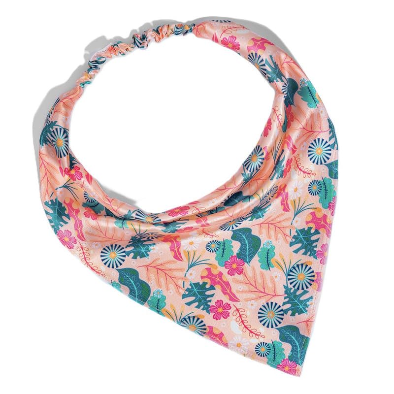 Hair Drama Co. Abstract Floral Print Elastic Bandana Head Scarf for Women | Silk Satin Head Wrap Bandana Scarves | Boho Style Statement Headband Scarves | All Day Wear Scarves | Hair Scarf Accessories